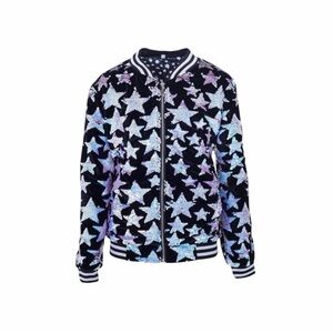 LOLA + THE BOYS ✘ NWT Starry Night Sequin Velvet Bomber Festival, L Jacket Glam!